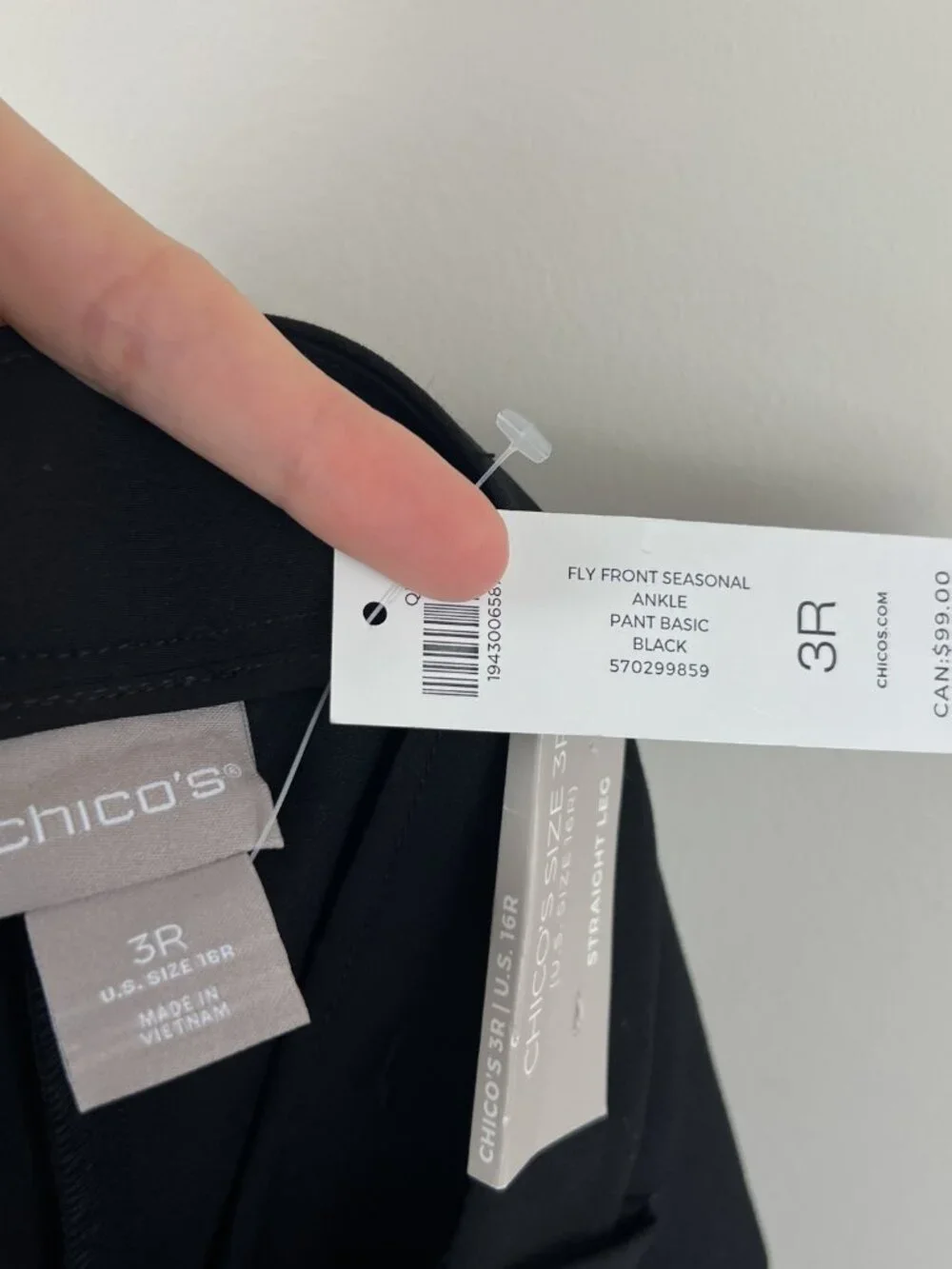 NWT Chicos Black Fly Front Seasonal Cuffed Ankle Dress Pants